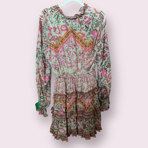 Hemant & Nandita Nora Floral Mini Dress in Sage Green - Picture 4 of 9